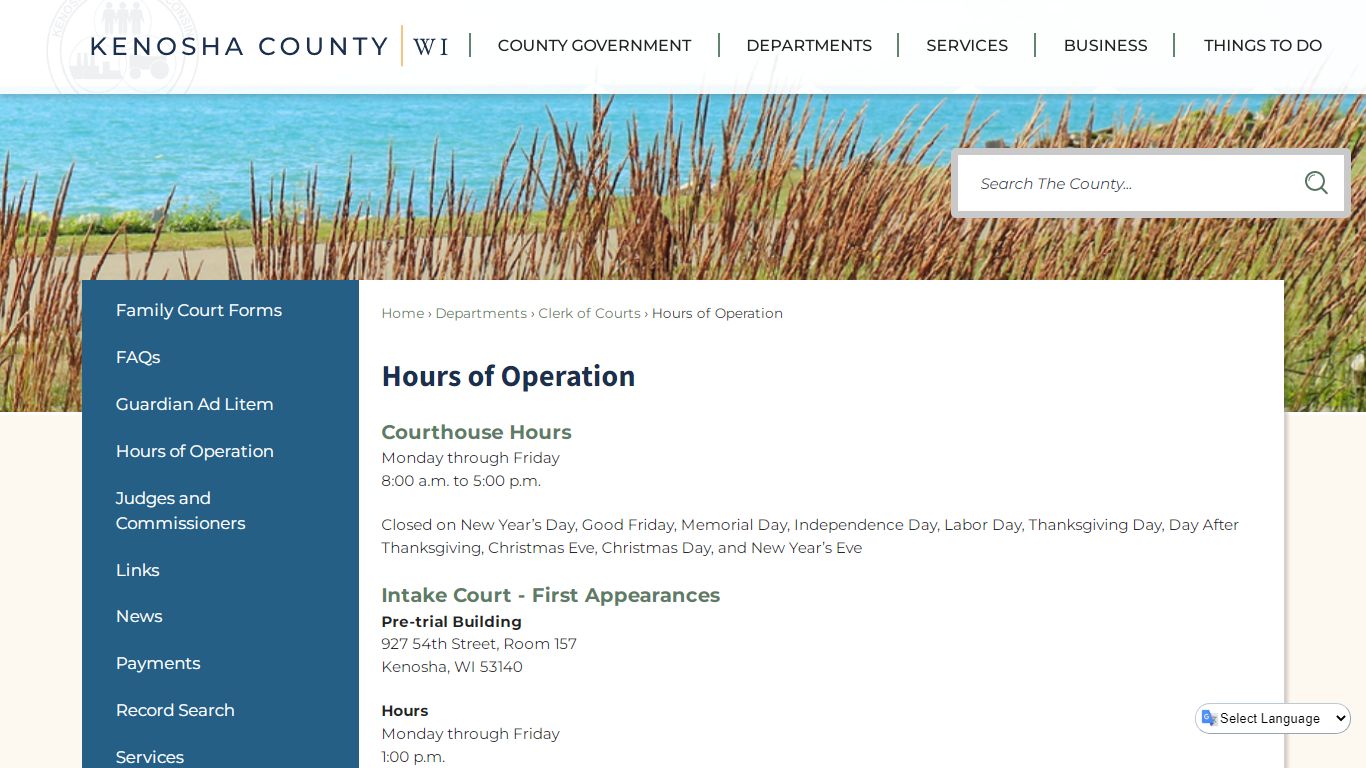 Hours of Operation | Kenosha County, WI - Official Website